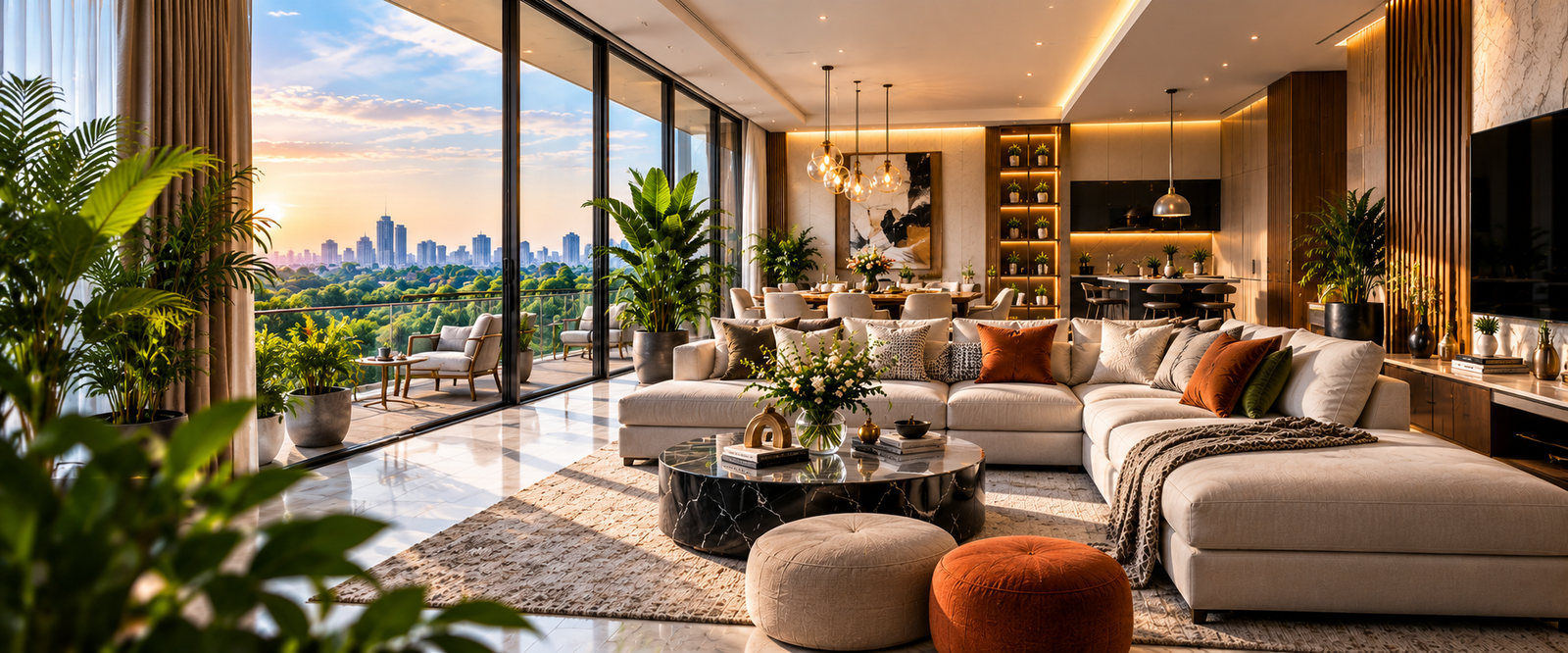 Premium contemporary InterioUniverse living, dining and kitchen interior